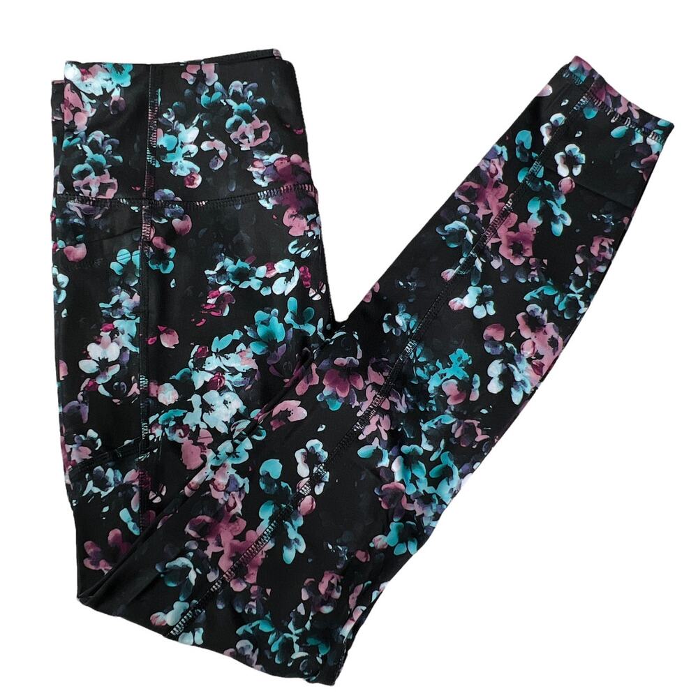 Avia Active Core Performance Legging Black Multi Watercolor Floral Large